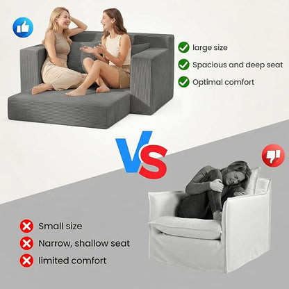 Convertible 5 in 1 Futon Sofa Bed Full Size, Corduroy Boneless Couch Sleeper - Image 5