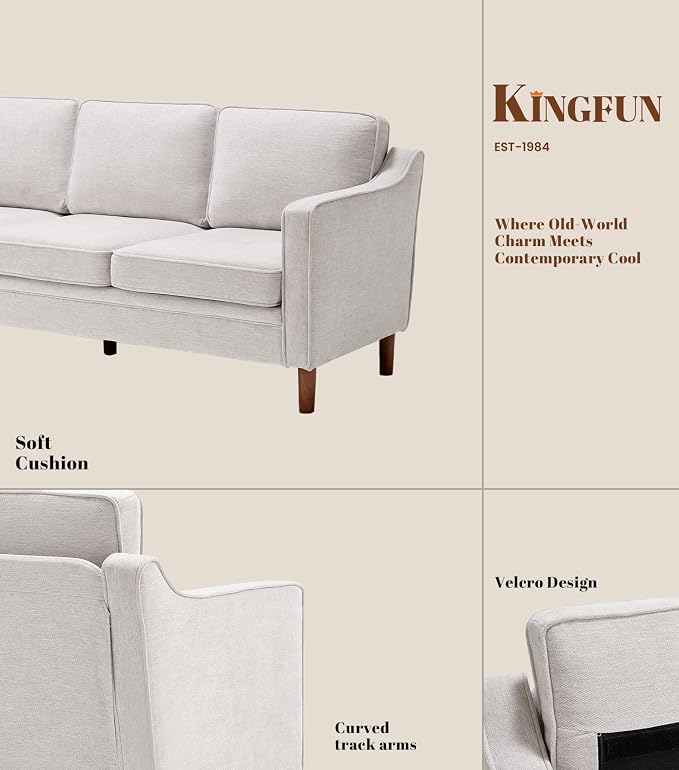 Kingfun 80" Chenille Sofa, 3 Seater Couch, Mid Century Modern Couches - Image 7