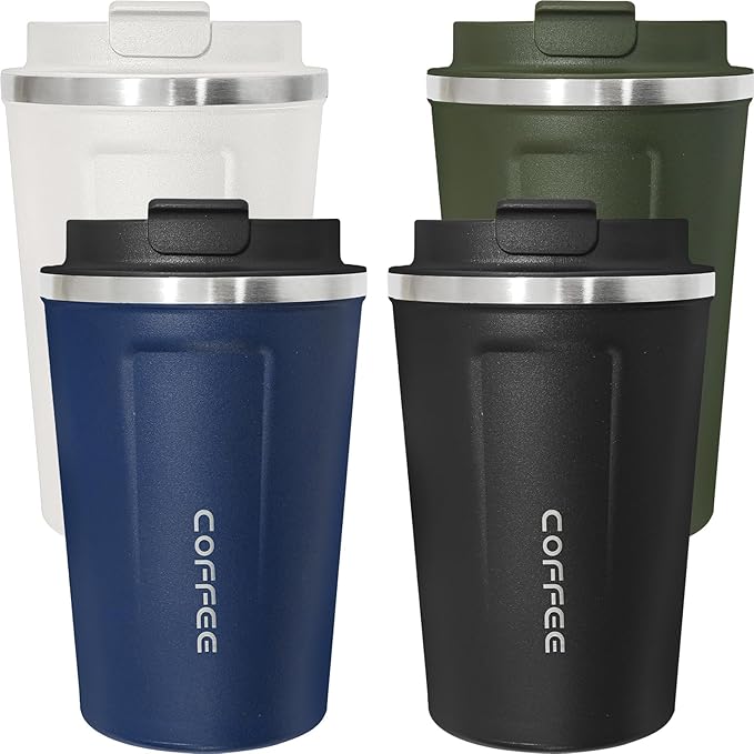 4 Pack Insulated Coffee Tumblers with Lid 12oz Stainless Steel Travel Coffee Mug Reusable Coffee Cup to Keep Cold and Hot Drinks for Car, Daily, Travel and Gifts, Multicolor