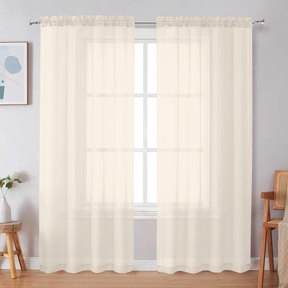 Simplebrand Cream Sheer Curtains 72 Inches Long 2 Panels by Simplebrand