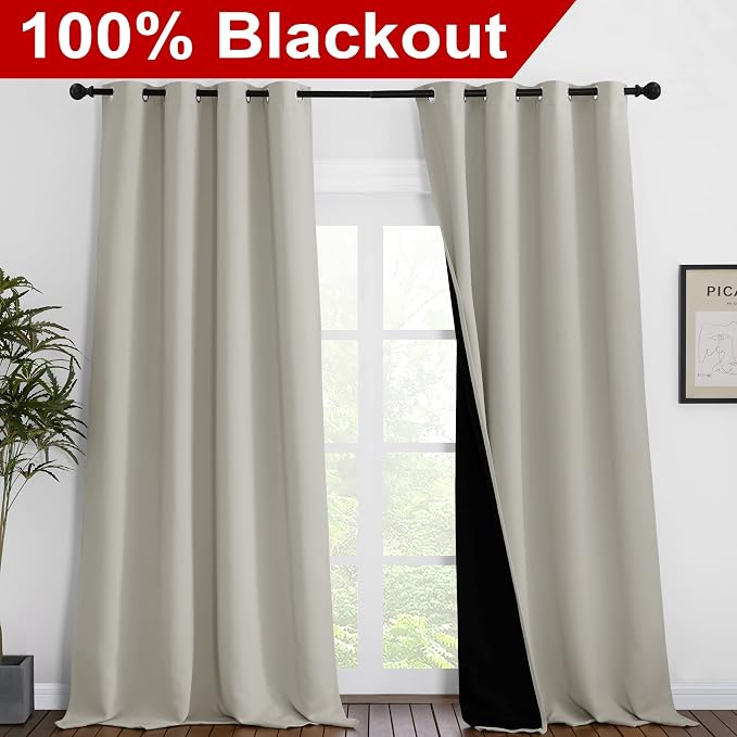 NICETOWN Full Shading Curtains for Windows, Super Heavy-Duty Black Lined - Image 2