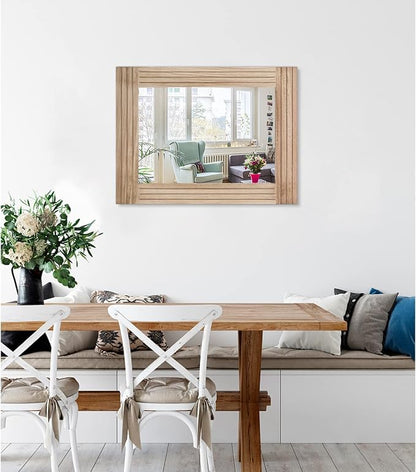 Rectangle Mirror Retro Wooden Wall-Mounted Mirrors Farmhouse Bedroom Bathroom - Image 2