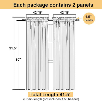 Ivory Sheer Curtains 90 Inches Long 2 Panels, Elegant Light Filtering Voile - Image 3