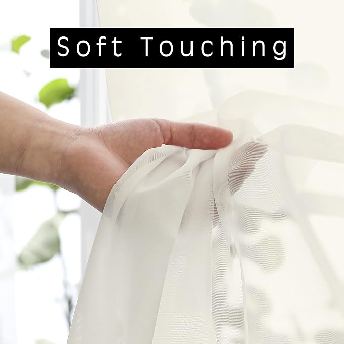 Ivory Sheer Valance for Kitchen Windows Set of 2, Small Modern Rod Pocket Voile - Image 2