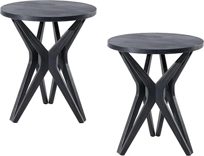 Pedestal Farmhouse End Table Set of 2, Distressed Top by LONYKE