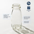 kitchentoolz 12 Oz Square Glass Milk Bottles with Lids (4 Pack) – Reusable Glass Creamer Bottles for Milk, Juice, and More – Includes Tamper-Proof Caps and One Silicone Pour Spout