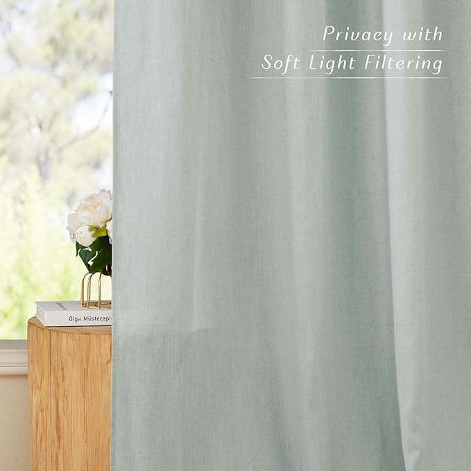 NICETOWN Linen Flax Semi Sheer Curtains 92" Length, Grommet Window Treatments - Image 6
