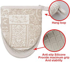 Mini Silicone Oven Mitts, Heat and Slip Resistant Kitchen Mittens 2-Pack Set, Khaki Patchwork Flower Soft Short Oven Gloves, Flexible Thick Pot Holders for Safe Cooking Baking & Grill (Khaki)