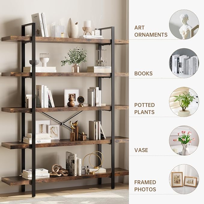 OtterOasis Heavy Duty 5-Tier Industrial Bookcase, 120lbs Shelf Capacity - Image 3