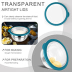 HaWare Mixing Bowls with Airtight Clear Lids, 6-Piece Stainless Steel Strong Nesting Bowls Set, Metal Salad Bowl for Cooking, Prepping, Baking, Serving & Food Storage, Size 4.6, 3, 1.5QT, Teal Blue