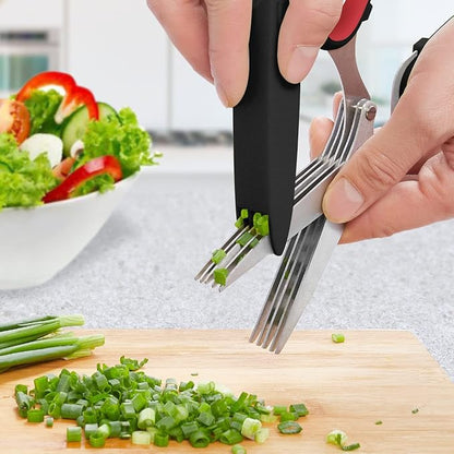 LHS Herb Scissors, Multipurpose 5 Blade Kitchen Herb Shears with Safety Cover, Kitchen Scissors for Chopping Basil Chive Parsley -Black