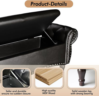 ZZW Storage Ottoman Bench, Tufted Bed Benches - Image 4