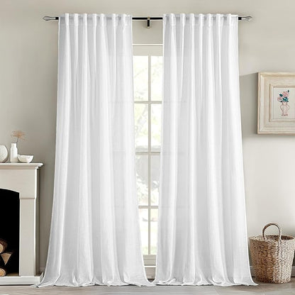 MIULEE White Linen Curtains 95 Inch Long 2 Panels by MIULEE