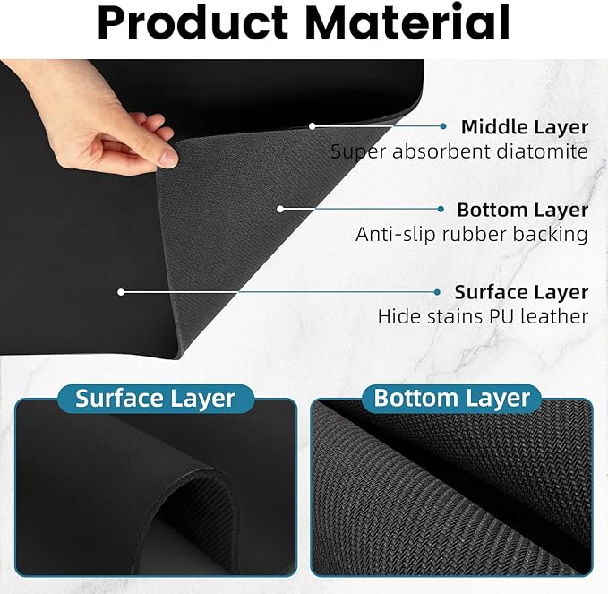 PoYang 31"x17" Coffee Mat X-Large, Coffee Bar Accessories for Countertop, Absorbent Dish Drying Mat, Anti-Slip and Hide Stain Pad for Espresso Machine, Espresso Maker and Kitchen Counter, Black