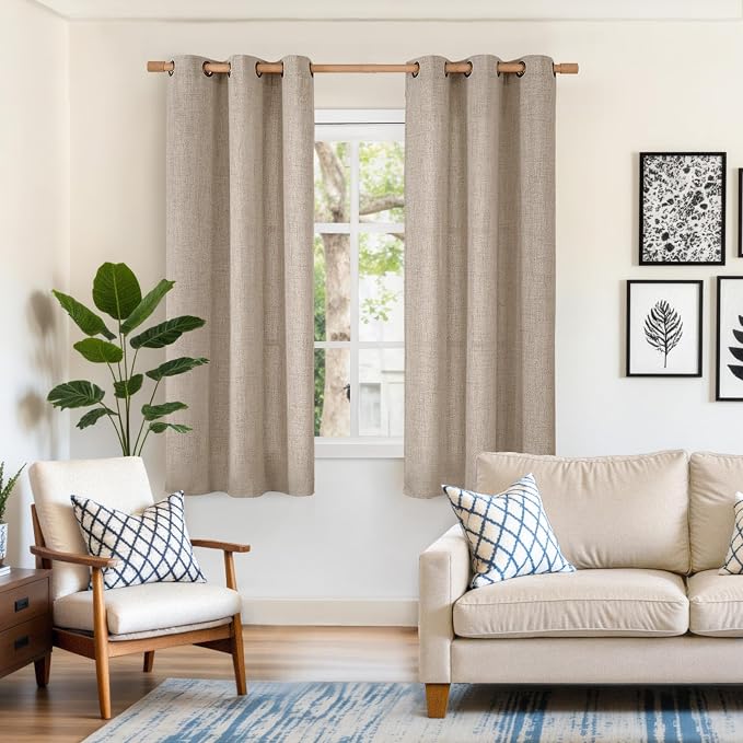 YoungsTex Oatmeal Linen Semi Sheer Curtains 42X63 Inch Long - Image 2
