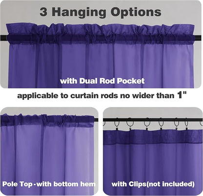 Chyhomenyc Sheer Curtains 36 inch Length 2 Panels, Light Filtering Voile Rod - Image 3