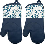 Delaney Silicone Oven Mitts Set - Extra Long, Heat Resistant Kitchen Gloves, Non-Slip Holders for BBQ, Baking, Cooking Essentials, Indigo Vines, Kitchen Decor, Oven Gloves, New Home Gifts