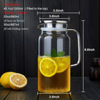 42OZ Glass Pitcher with Lid and Spout, Water Jug, 1250ml Carafe for Hot/Cold Water, Large Iced Tea Pitcher for Coffee, Juice and Homemade Beverage