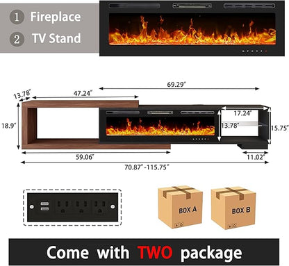 Extendable TV Stand with 50" Electric Fireplace, Modern LED Entertainment - Image 2