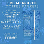 SARASOTA COFFEE & TEA CO. Packets, Pre Ground Coffee Packs, Premium 100Percent Colombian Medium Roast, Bulk Single Pot Bags for Drip Coffee Makers, (2 oz Bags, Pack of 36)