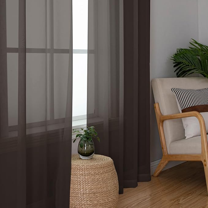 Chyhomenyc Chocolate Brown Sheer Curtains 54 Inch Long 2 Panels, Light - Image 7
