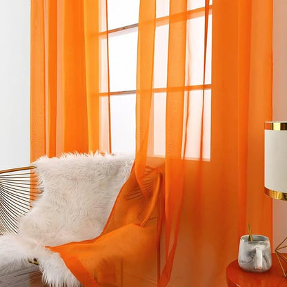 SpaceDresser Orange Sheer Curtains 4 Panels Rod Pocket Semi-Sheer Curtain 84 - Image 4