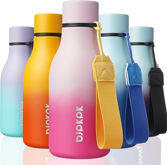 BJPKPK Insulated Water Bottles, 12oz Stainless Steel Metal Water Bottle with Strap, BPA Free Leak Proof Thermos, Mugs, Flasks, Reusable Water Bottle for Sports & Travel, Sakura