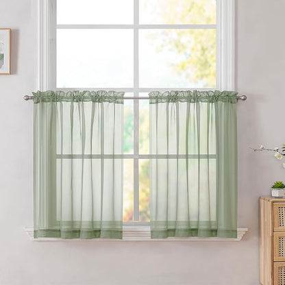 Simplebrand Sage Tier Curtains for Kitchen 24 Inches Long 2 PaSet, Rod Pocket by Simplebrand