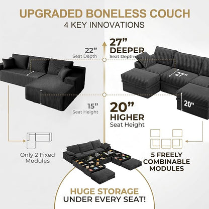 Upgrade Boneless Couch with Storage, Extra Deep&High Seat Modular Sectional - Image 6