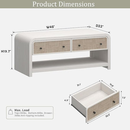 Oak&Sparrow 48'' Boho Coffee Table, Thickened Arc-Shaped Coffee Table - Image 3