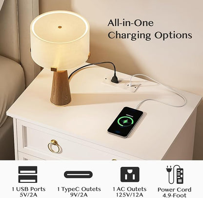 JOINICE White Night Stand with Charging Station, Modern Nightstand with 3 - Image 6