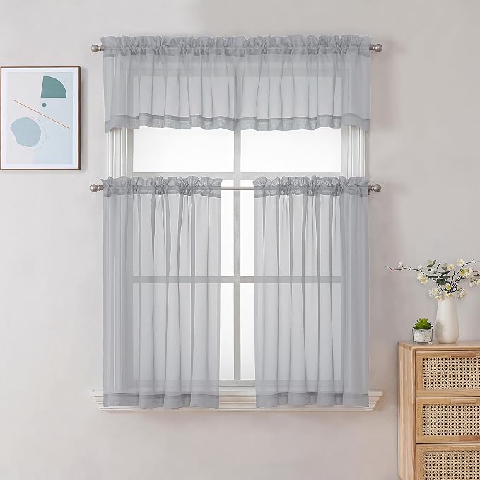 Chyhomenyc Light Grey Sheer Curtains 36 inch Length 2 Panels, Light Filtering - Image 2