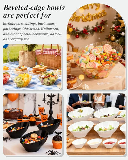 BESTVIP 20oz Black Plastic Serving Bowls for Party - 12 Pack Angled Disposable Serving Bowls, Party Bowls for Chips, Snacks, Fruit, Salad - Catering Bowls for Daily Use, Parties, Christmas