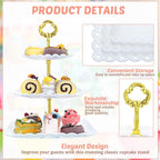 6 Sets of 3 Tier Plastic Cupcake Stand, White Plastic Tiered Serving Stand for Cupcake Stands for Dessert Table Mini Cake Fruit Snack Square Dessert Display Trays for Wedding Birthday