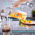 1.6 Liter 54 oz Glass Pitcher with Lid and Spout, Bivvclaz Glass Carafe Water Pitcher for Hot/Cold Water, Iced Tea, Drinks, Coffee, Juice and Homemade Beverage