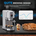 20Bar Espresso Machine, Compact Espresso Maker with Milk Frother, Stainless Steel Coffee Machine for Cappuccino&Latte, 42oz Water Tank, Visible Pressure Gauge, Home&Office, Silver