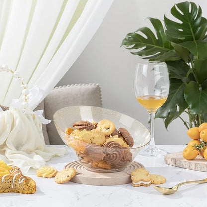 bUCLA 12 Pack Gold Glitter Plastic Serving Bowls - 20 OZ Disposable Snack, Fruit, Chip, Candy Angled Serving Bowls for Party & Thanksgiving