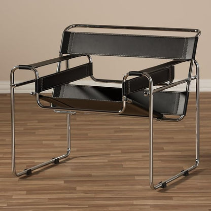 Baxton Studio Wassily Style Mid Centry Modern Accent Chair, Steel Frame and - Image 6