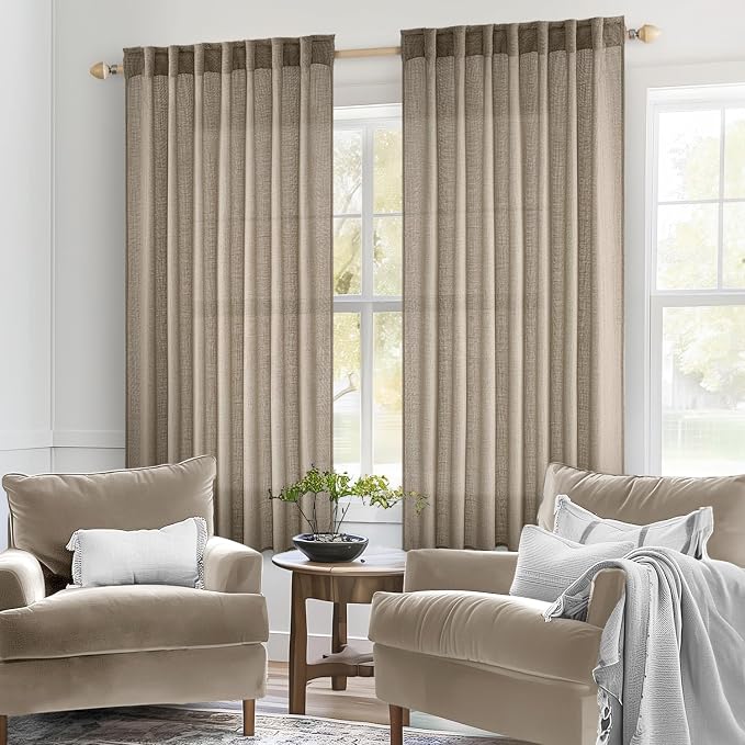 MIULEE Taupe Grey Linen Curtains 52x63 Inch Length 2 Panels - Image 2