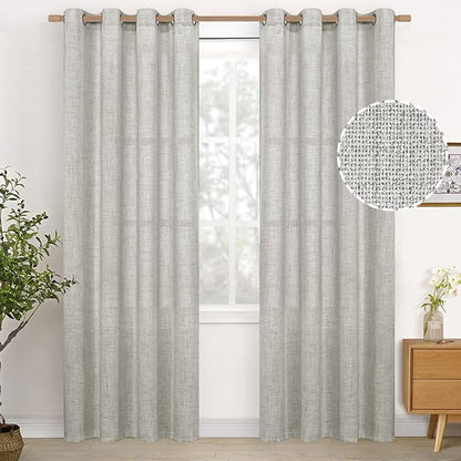 YoungsTex Light Grey Linen Curtains 80 Inches Long 2 Panels Set, Light by YoungsTex