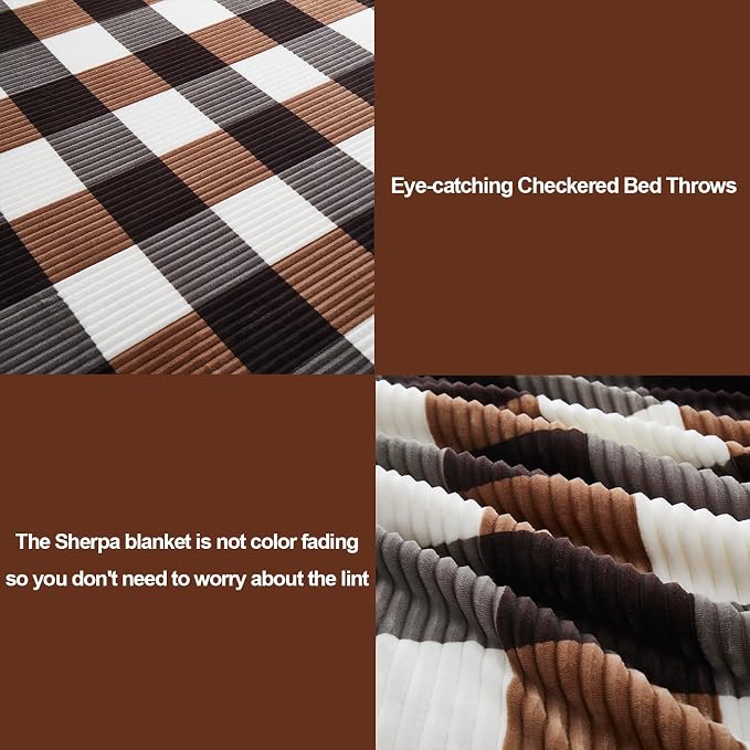 PU MEI Sherpa Blanket Twin Plaid Thick Bed Blanket, 60”*80” Super Soft Flannel - Image 3
