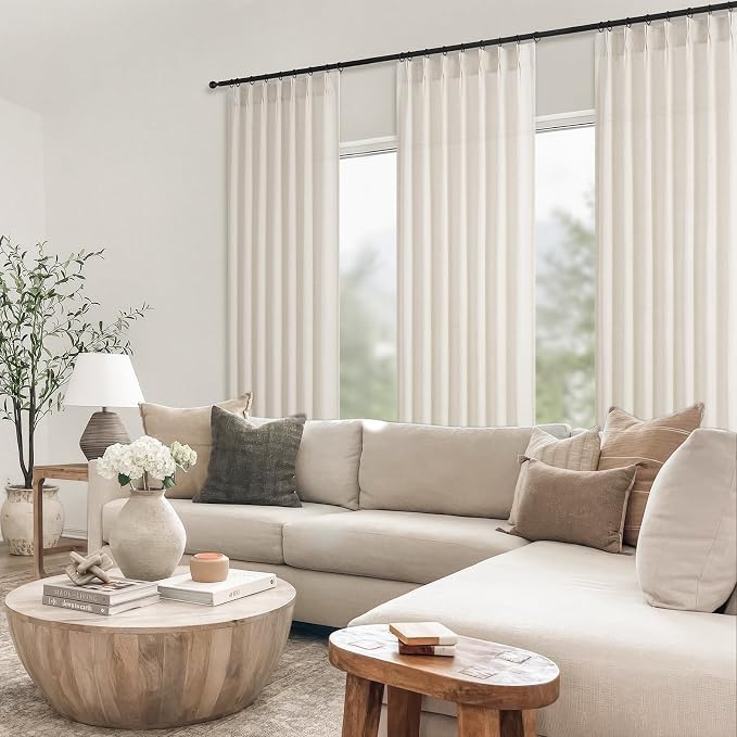 96 Inches Long Pinch Pleated Semi Sheer Curtains, Birch Linen Blended Light - Image 8