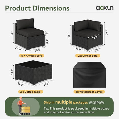 Aoxun 10 Piece Patio Furniture Set Wicker Patio Sectional Sofa Set Outdoor - Image 4