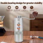 Manual Coffee Grinder Detachable Stainless Steel Conical Burr Aluminum Coffee Bean Grinder with 25 Grinding Settings Cleaning Brush Grindable Espresso Moka Pot French Press for Camping Silver