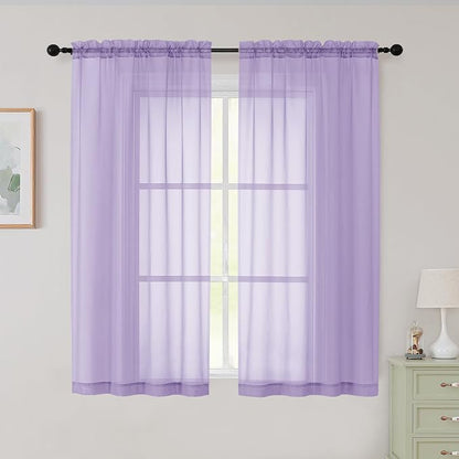Sheer Lavender Curtains for Bedroom Living Room 54 Inch Length 2 Panels Set by WelvetBLK