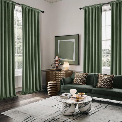 MIULEE Velvet Curtains 50W x 90L 2 Panels Olive Green Blackout Curtains | - Image 5