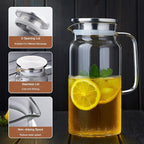 42OZ Glass Pitcher with Lid and Spout, Water Jug, 1250ml Carafe for Hot/Cold Water, Large Iced Tea Pitcher for Coffee, Juice and Homemade Beverage