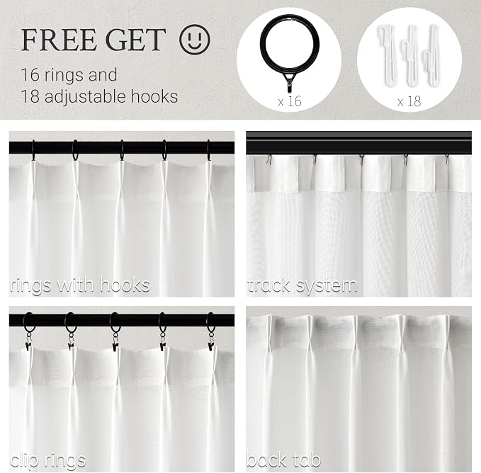 Topfinel 105 Inches Long Pinch Pleated Semi Sheer Curtains - Image 2