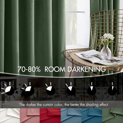 MIULEE Velvet Curtains 50W x 84L 2 Panels Olive Green Blackout Curtains | - Image 4