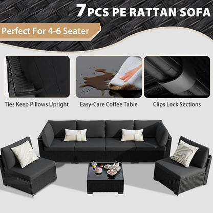 KIGOTY 7-Piece Patio Furniture Set, All-Weather PE Rattan Outdoor Sectional Sofa - Image 5